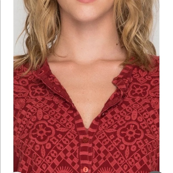 JOHNNY WAS Size XXL embroidered front button Rona tunic with sleeve roll tabs - Picture 8 of 12